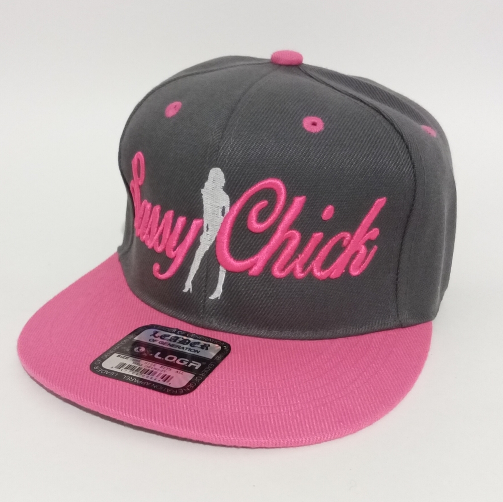 Sassy Chicks Embroidered Snap Back Hat Gray & Pink Ball Flat Bill Cap Hip-Hop
